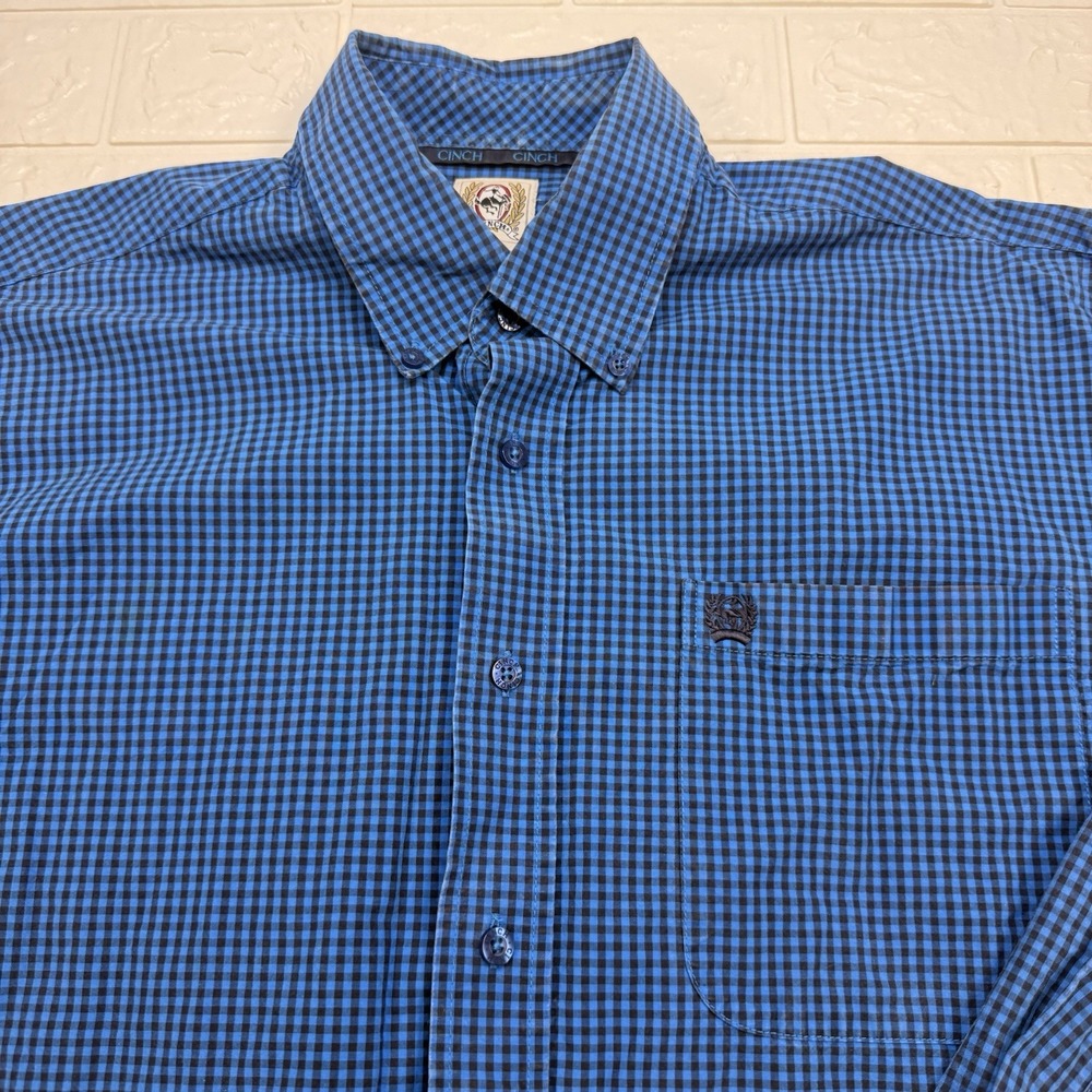 Cinch Mens Blue Check Plaid Button Up Shirt Western Rodeo M